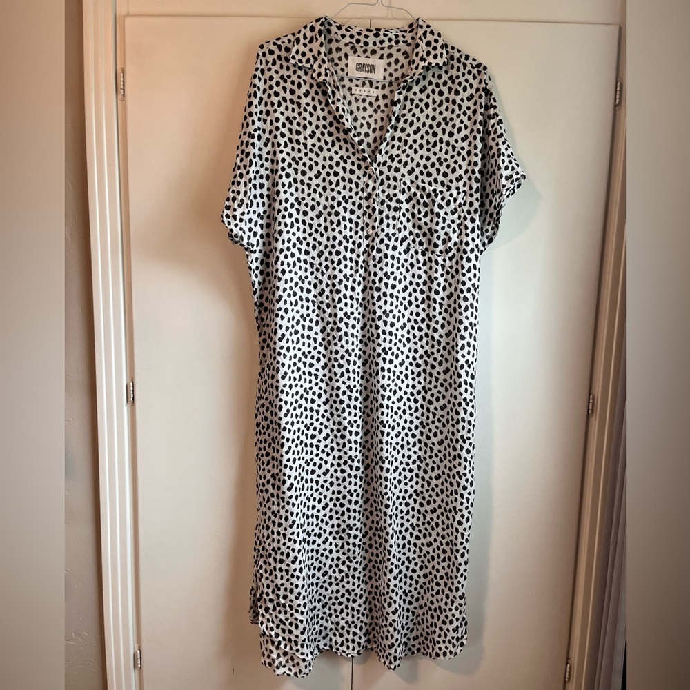 100% Linen Black and White Polka Dot Dress
